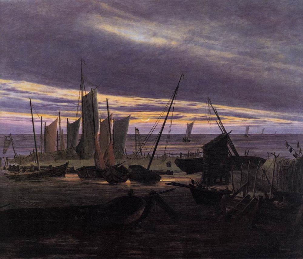 Caspar David Friedrich Boats in the Harbour at Evening